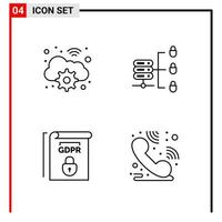 4 ícones gerais para impressão de design de site e aplicativos móveis 4 sinais de símbolos de contorno isolados no fundo branco 4 pacote de ícones vetor