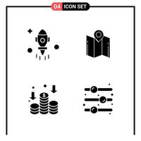 conjunto de 4 ícones de estilo sólido para símbolos de glifo da web e móveis para impressão de sinais de ícone sólido isolados no conjunto de 4 ícones de fundo branco vetor