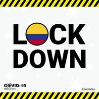 tipografia de bloqueio de coronavírus colômbia com bandeira do país design de bloqueio de pandemia de coronavírus vetor