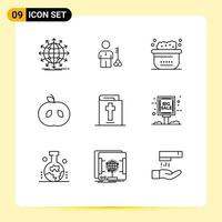 conjunto de 9 sinais de símbolos de ícones de interface do usuário modernos para comida, homem limpo, bolhas, animais, elementos de design de vetores editáveis