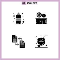 grupo de símbolos de ícone universal de 4 glifos sólidos modernos de documento de dieta, página de teatro de água, elementos de design de vetores editáveis