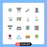 16 ícones criativos sinais modernos e símbolos de nota música bombeiro poder energia pacote editável de elementos de design de vetores criativos