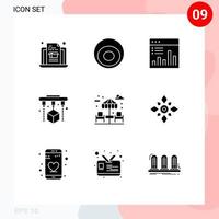 9 pacote de glifos sólidos de interface de usuário de sinais e símbolos modernos de elementos de design de vetores editáveis de fábrica de scanner de jantar de parque