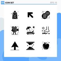 9 ícones criativos sinais modernos e símbolos de elementos de design de vetores editáveis de câmera de pintura de biscoito de cadeira