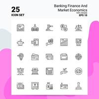 25 conjunto de ícones de finanças bancárias e economia de mercado 100 eps editáveis 10 arquivos de conceito de logotipo de negócios ideias de design de ícone de linha vetor