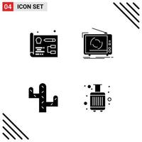 conjunto moderno de 4 glifos e símbolos sólidos, como projetar bolsas de televisão do deserto, elementos de design de vetores editáveis