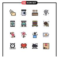 16 interface do usuário pacote de linha cheia de cores planas de sinais e símbolos modernos de celebração de doces de conexão doces pirulito editáveis elementos de design de vetor criativo