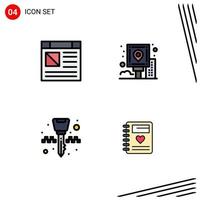 4 ícones criativos, sinais e símbolos modernos de equipamentos de aplicativos, navegação no site, chaveiro, elementos de design vetoriais editáveis vetor