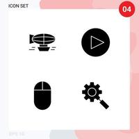 pacote de interface do usuário de 4 glifos sólidos básicos de elementos de design de vetores editáveis de pesquisa de seta preenchida com mouse de ar