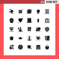 pacote de 25 sinais e símbolos de glifos sólidos modernos para mídia impressa na web, como elementos de design de vetores editáveis de escudo masculino de basquete de usuário de gelo