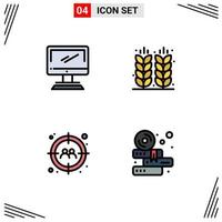 conjunto de 4 sinais de símbolos de ícones de interface do usuário modernos para elementos de design de vetores editáveis de destino de fazenda imac de grãos de computador