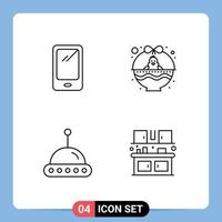 pacote de linha vetorial editável de 4 cores planas de linha preenchida simples de telefone bebê galinha android carrinho espaço elementos de design vetorial editável vetor