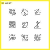grupo de 9 contornos de sinais e símbolos para elementos de design de vetores editáveis do console de mixagem de desenho de música de emoção