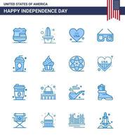 16 ícones criativos dos eua sinais modernos de independência e símbolos de 4 de julho de cole eua coração óculos de sol americanos editáveis elementos de design do vetor do dia dos eua