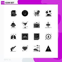 conjunto de 16 sinais de símbolos de ícones de interface do usuário modernos para espaço de foguete novo item nave espacial ao ar livre elementos de design de vetores editáveis
