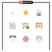 9 ícones criativos sinais modernos e símbolos de elementos de design de vetores editáveis de notebook de carro de música verificado