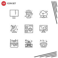9 ícones criativos, sinais e símbolos modernos de desenvolvimento, codificação, comunicação de aplicativos em nuvem, elementos de design de vetores editáveis