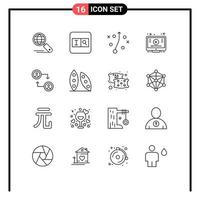 grupo de símbolos de ícone universal de 16 contornos modernos de elementos de design de vetor editável de vídeo de conta de plano de mudança de feijão