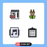 Pacote de cores planas de 4 linhas preenchidas de interface de usuário de sinais e símbolos modernos de tarefas de álbum ecológico de área de transferência de codificação elementos de design vetorial editáveis vetor