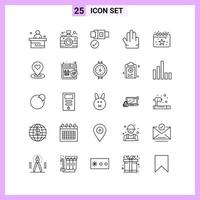 25 ícones em símbolos de contorno de estilo de linha em sinais vetoriais criativos de fundo branco para web móvel e impressão vetor