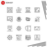 coleção de 16 ícones vetoriais em símbolos de contorno perfeito de pixel de estilo de linha para web e sinais de ícone de linha móvel em fundo branco 16 ícones vetor