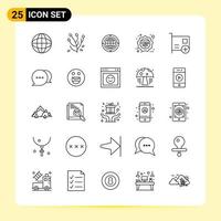 25 ícones criativos para design de site moderno e aplicativos móveis responsivos 25 sinais de símbolos de contorno em fundo branco 25 pacote de ícones vetor