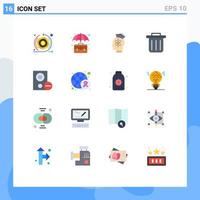 Pacote de cores planas de 16 interfaces de usuário de sinais e símbolos modernos de computadores gadget, pacote editável de conhecimento de lixo de reciclagem de escritório de elementos criativos de design vetorial vetor