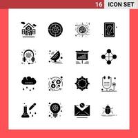 16 símbolos de glifo de estilo sólido do pacote de ícones em sinais simples de fundo branco para design geral vetor