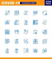 conjunto de ícones covid19 para infográfico 25 pacote azul, como pulso de sangue, genoma de coração doente, coronavírus viral, elementos de design de vetor de doença de 2019nov