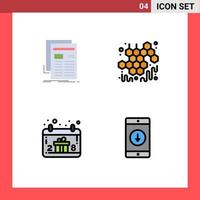 conjunto de 4 sinais de símbolos de ícones de interface do usuário modernos para newsletter de calendário de gazeta, elementos de design de vetores editáveis de mão de mel