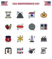 feliz dia da independência dos eua conjunto de pictogramas de 16 linhas planas simples preenchidas de garrafa americana abóbora americana eua editável elementos de design do vetor do dia dos eua