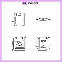 4 ícones em símbolos de contorno de estilo de linha em sinais vetoriais criativos de fundo branco para web móvel e impressão vetor