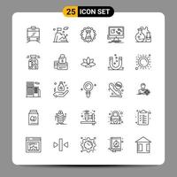 25 sinais de símbolos de contorno de pacote de ícones pretos para designs responsivos em conjunto de 25 ícones de fundo branco vetor