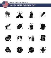16 sinais de glifos sólidos para o dia da independência dos eua arma arma chrysler feriado festividade editável dia dos eua vetor elementos de design