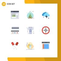 conjunto de 9 sinais de símbolos de ícones de interface do usuário modernos para compras, débito, primavera, crédito, clima, elementos de design vetorial editáveis vetor