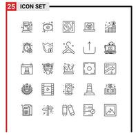 25 ícones criativos, sinais modernos e símbolos de crescimento de lucro, música, câmera, laptop, elementos de design vetoriais editáveis vetor