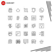 conjunto de 25 sinais de símbolos de ícones de interface do usuário modernos para elementos de design de vetores editáveis de festa de vidro de ferramenta de chamada telefônica