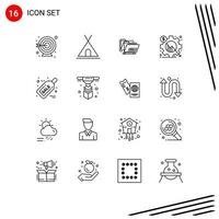 grupo de símbolos de ícone universal de 16 contornos modernos de pasta de configuração de natal engrenagem elementos de design de vetores editáveis de negócios