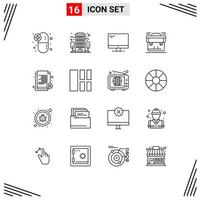 grupo de símbolos de ícone universal de 16 contornos modernos de excluir maleta monitor portfólio saco editável vetor elementos de design