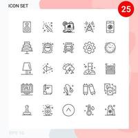 conjunto de pictogramas de 25 linhas simples de configuração de sinal de análise de torre multimídia elementos de design de vetores editáveis