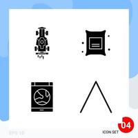 pacote moderno de 4 ícones símbolos de glifos sólidos isolados em fundo branco para design de sites vetor