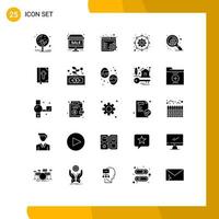 pacote de interface do usuário de 25 glifos sólidos básicos de design de pixels, configuração de trabalho do navegador, elementos editáveis de design vetorial vetor