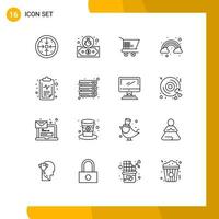 16 ícones criativos, sinais modernos e símbolos de resultado, cuidados com o carrinho de saúde, arco-íris, elementos de design vetoriais editáveis vetor