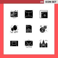 conjunto de 9 sinais de símbolos de ícones de interface do usuário modernos para documentos seta diversão festa aniversário elementos de design de vetores editáveis