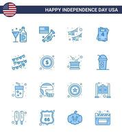 4 de julho eua feliz dia da independência ícone símbolos grupo de 16 azuis modernos de buntings amo festa de convite americano editável dia dos eua vetor elementos de design