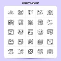 delinear 25 conjunto de ícones de desenvolvimento web vetor design de estilo de linha ícones pretos conjunto de pictograma linear pacote de ideias de negócios móveis e web design ilustração vetorial