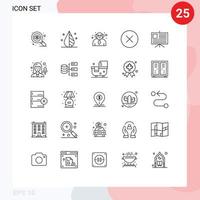 conjunto de linha de interface móvel de 25 pictogramas de negócios de professor de apresentação de microfone ocultar elementos de design de vetores editáveis