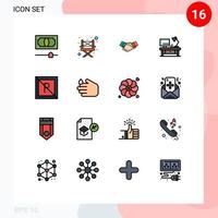 16 interface de usuário pacote de linha cheia de cores planas de sinais e símbolos modernos de mesa de escritório de negócios de parque candeeiro de mesa editável elementos de design de vetor criativo