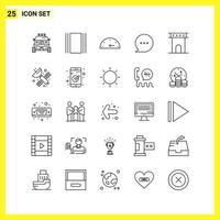 25 ícones de conjunto de símbolos de linha simples delineiam o sinal em fundo branco para aplicativos móveis de design de sites e mídia impressa vetor