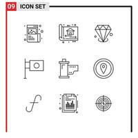 conjunto de 9 sinais de símbolos de ícones de interface do usuário modernos para cinema finanças construção negócios investimento elementos de design de vetores editáveis